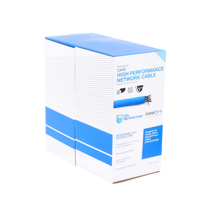 Bobina de cable de 305 metros Cat6, CM, 24 AWG, Alto Rendimiento, ETL, UL, color azul