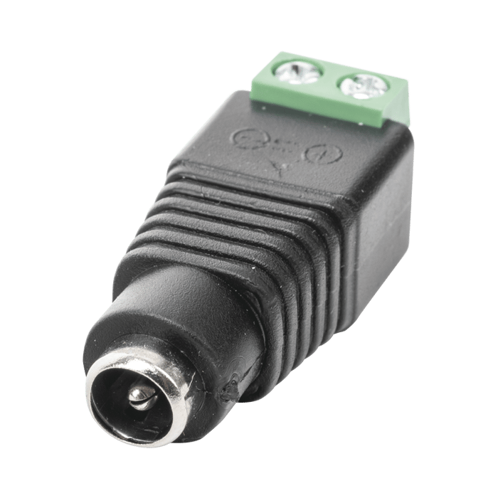 Adaptador Hembra Tipo Jack de 3.5 mm polarizado de 12 Vcc / Terminales Tipo Tornillo / Polarizado (+/-)
