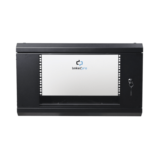 Gabinete de Pared de 6U / Puerta de Cristal Templado / Rack de 19'' / Acero Reforzado / Color Negro